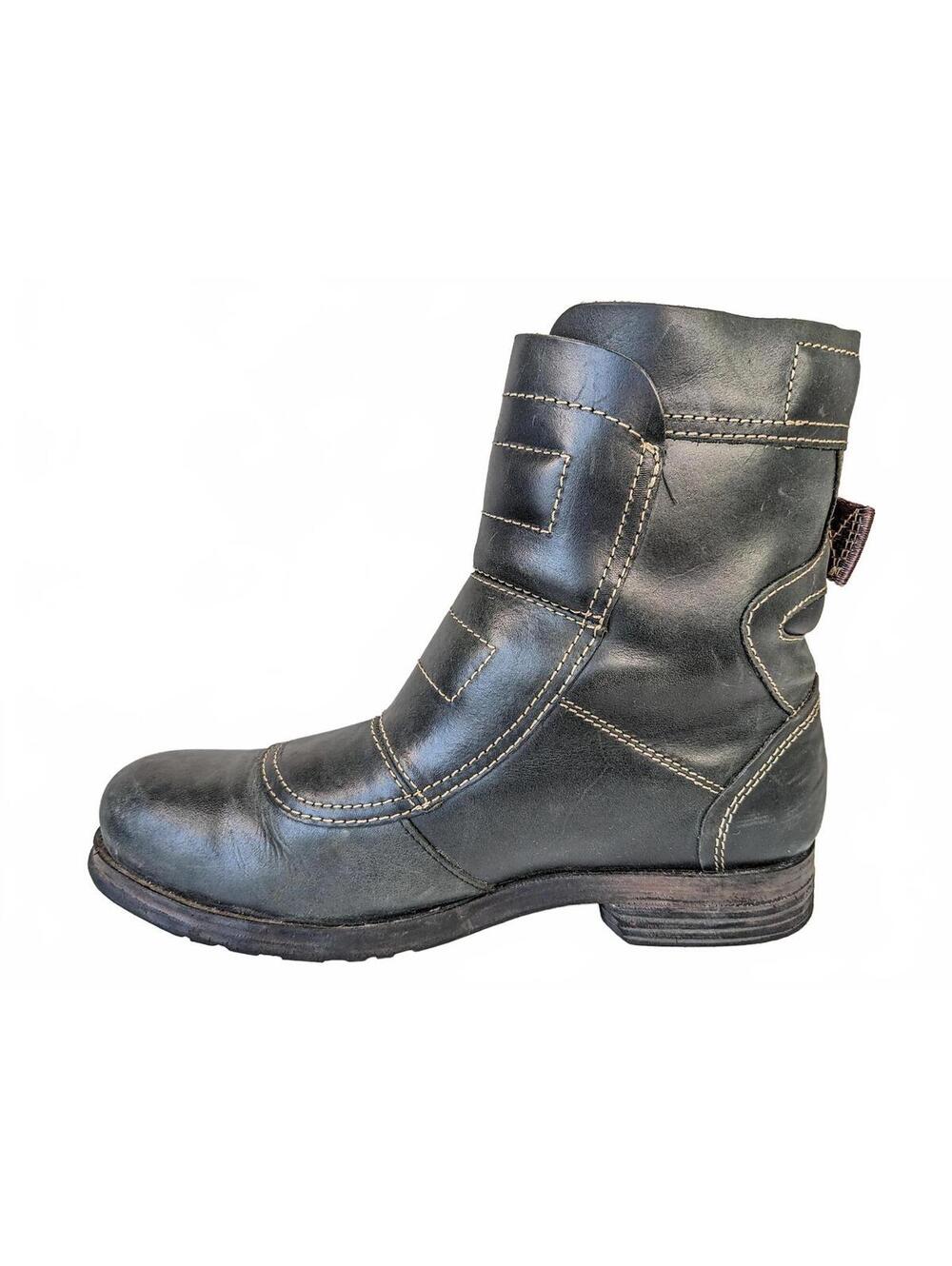 FLY LONDON distressed Leather Short SELI700 ENGINEER boot w oxblood/brown strap. - Picture 4 of 11